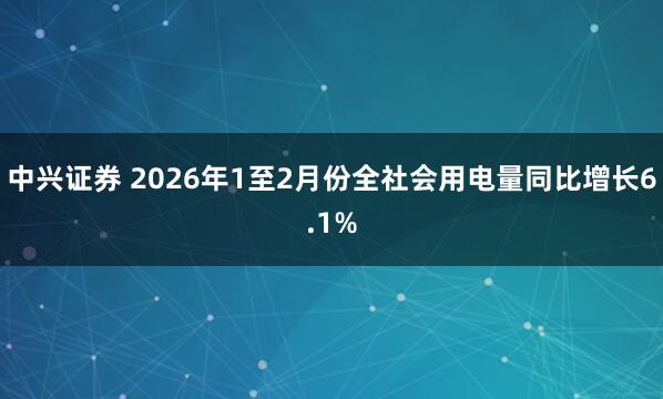 中兴证券 2026年1至2月份全社会用电量同比增长6.1%