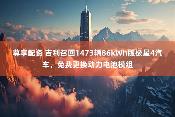 尊享配资 吉利召回1473辆86kWh版极星4汽车，免费更换动力电池模组